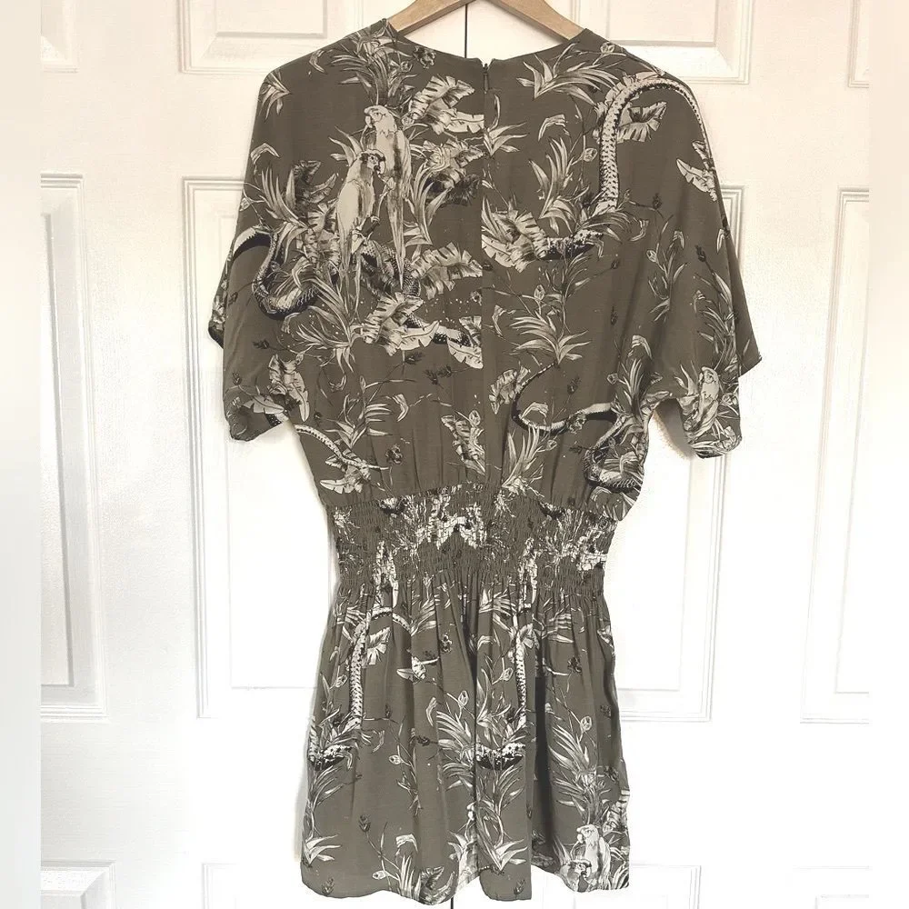 Anine Bing Kaine Dress Tropical Print Olive Smocked Size L • NEW WITH TAGS • - Picture 6 of 12